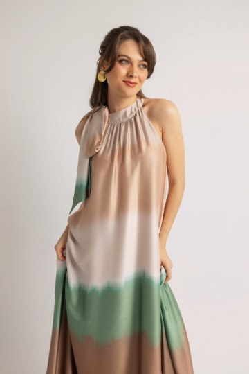 Φόρεμα αμάνικο αέρινο καφέ - 