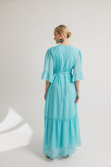 Φόρεμα maxi κρουαζέ μονόχρωμο γαλάζιο - 