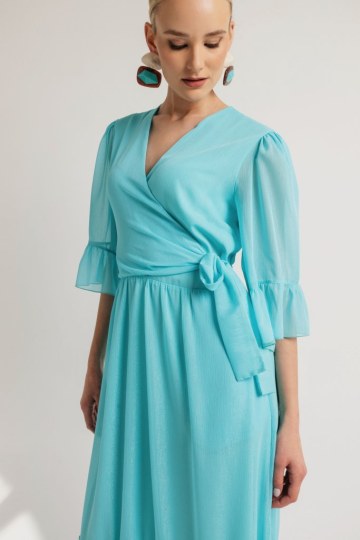 Φόρεμα maxi κρουαζέ μονόχρωμο γαλάζιο - 