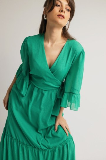 Φόρεμα maxi κρουαζέ μονόχρωμο πράσινο - 