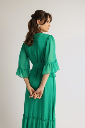 Φόρεμα maxi κρουαζέ μονόχρωμο πράσινο - 