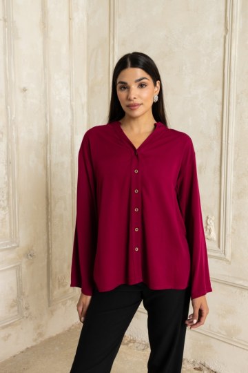  Πουκάμισο αέρινο με γιακά βυσσινί