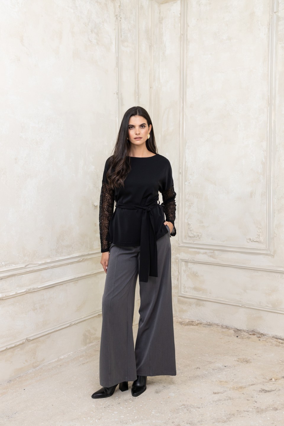 Παντελόνα σε φαρδιά γραμμή γκρι