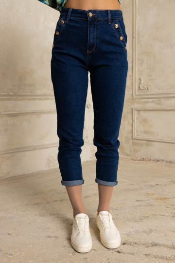  Παντελόνι τζιν mum fit με χρυσά κουμπιά