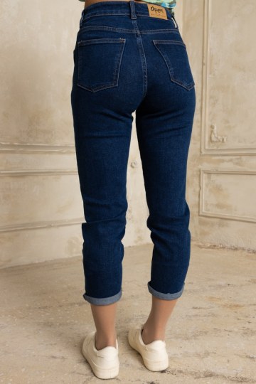  Παντελόνι τζιν mum fit με χρυσά κουμπιά - 