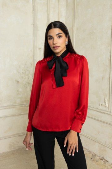  Πουκαμίσα σατέν με φιόγκο στον λαιμό κόκκινη - 
