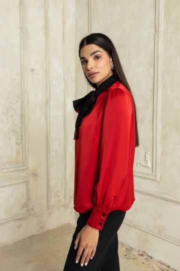  Πουκαμίσα σατέν με φιόγκο στον λαιμό κόκκινη - 