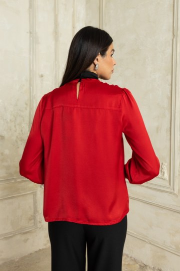  Πουκαμίσα σατέν με φιόγκο στον λαιμό κόκκινη - 