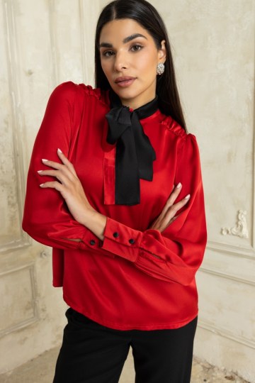  Πουκαμίσα σατέν με φιόγκο στον λαιμό κόκκινη - 
