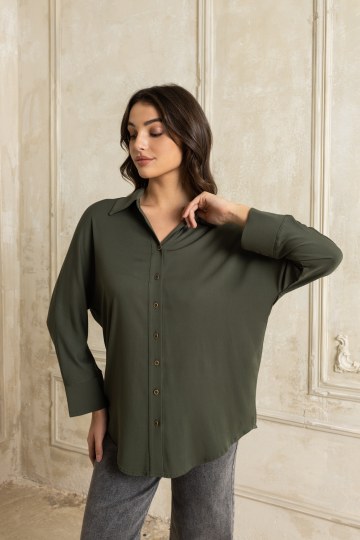 Πουκάμισο αέρινο με γιακά λαδί