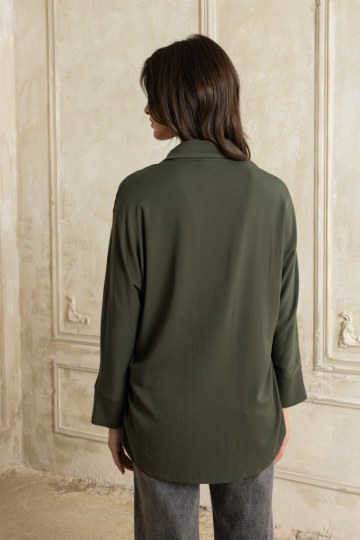 Πουκάμισο αέρινο με γιακά λαδί - 