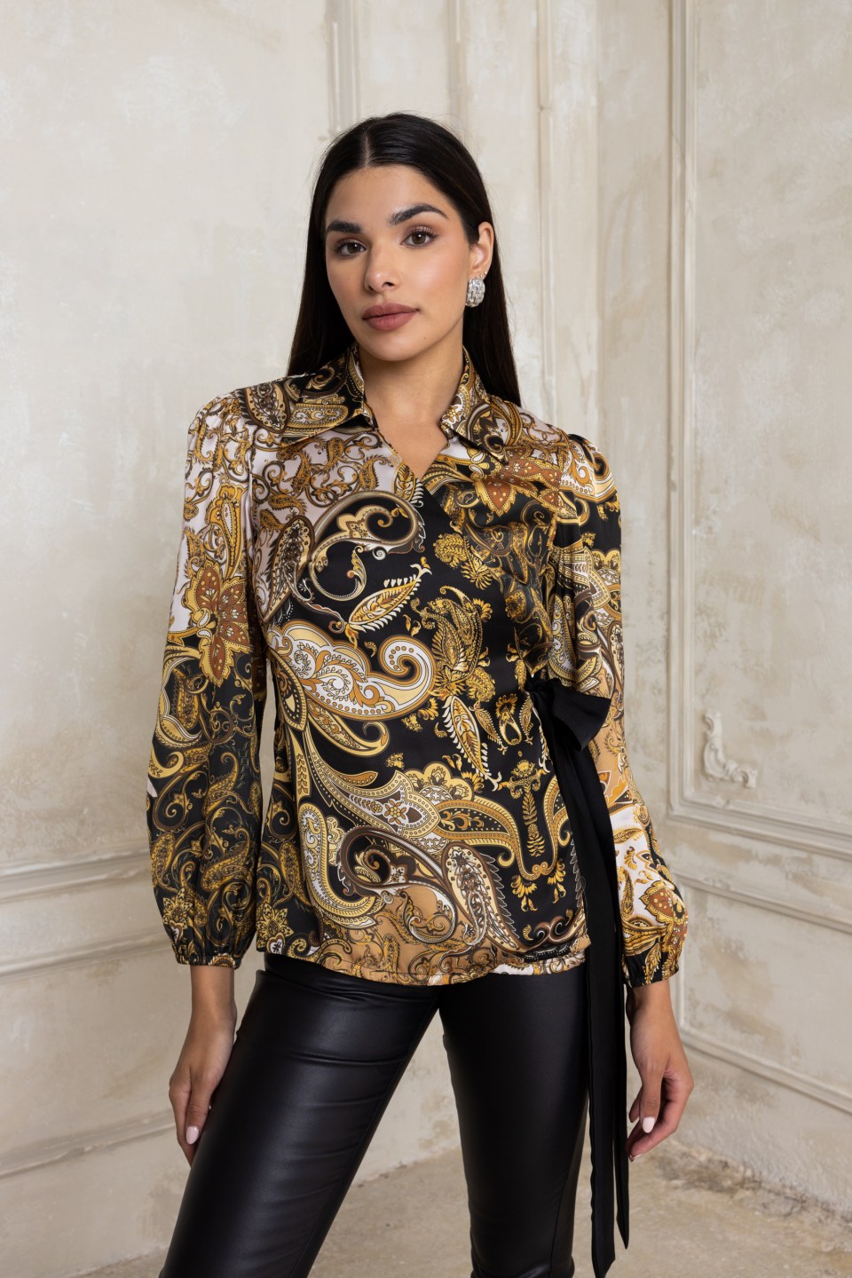 Πουκαμίσα κρουαζέ με λαχούρια χρυσή