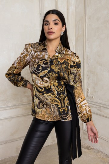 Πουκαμίσα κρουαζέ με λαχούρια χρυσή - 