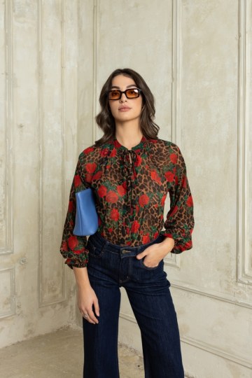 Πουκαμίσα λεοπάρ με κόκκινα τριαντάφυλλα - 