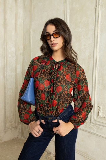 Πουκαμίσα λεοπάρ με κόκκινα τριαντάφυλλα - 