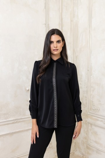  Πουκάμισο με λεπτομέρειες στο κούμπωμα μαύρο - 
