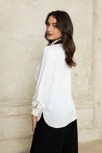 Πουκαμίσα με ιδιαίτερο κούμπωμα και παγιέτες στον γιακά λευκή - 