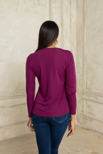 Μπλούζα κολλητή με cut out και κρίκο βυσσινί - 