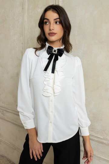 Πουκαμίσα με βολάν στο λαιμό λευκή