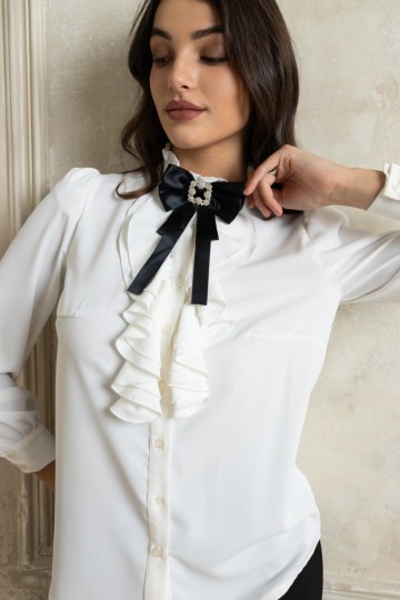 Πουκαμίσα με βολάν στο λαιμό λευκή - 