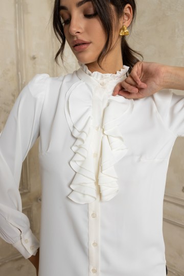 Πουκαμίσα με βολάν στο λαιμό λευκή - 