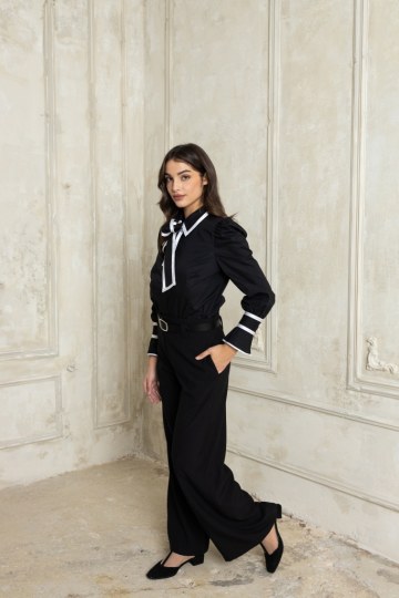 Πουκάμισο με λευκές λεπτομέρειες μαύρο - 