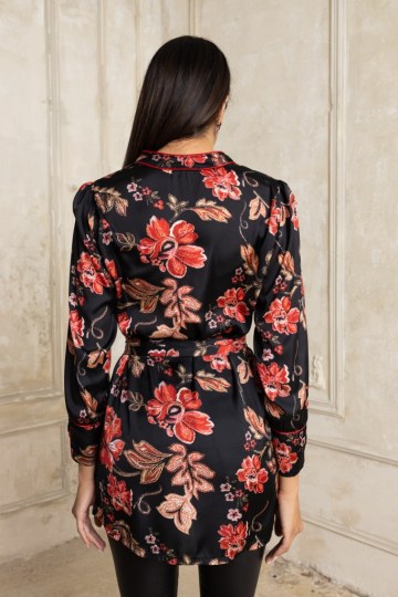 Πουκαμίσα με ζώνη στη μέση εμπριμέ κόκκινη - 