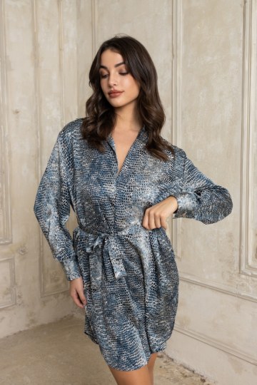  Πουκαμισoφόρεμα μακρύ αέρινο με ζώνη γαλάζιο - 