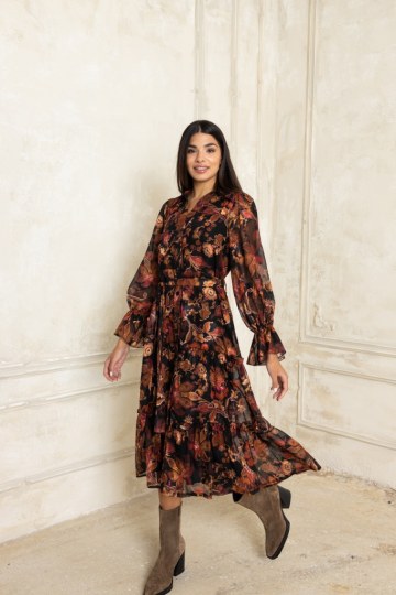 Φόρεμα με κουμπιά και βολάν εκάι - 