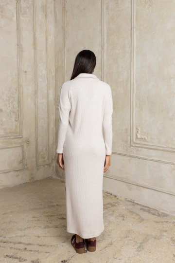  Φόρεμα πλεκτό με γιακά και σκισίματα ζαχαρί - 