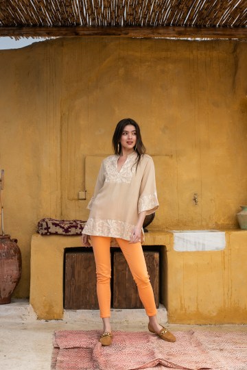 Παντελόνι τζιν ελαστικό σε στενή γραμμή πορτοκαλί - 