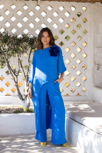 Παντελόνα σε φαρδιά γραμμή με τσέπες μπλε ρουά