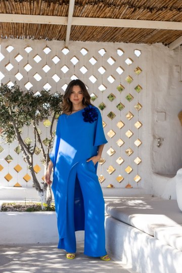 Παντελόνα σε φαρδιά γραμμή με τσέπες μπλε ρουά - 