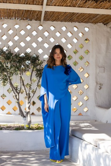 Παντελόνα σε φαρδιά γραμμή με τσέπες μπλε ρουά - 