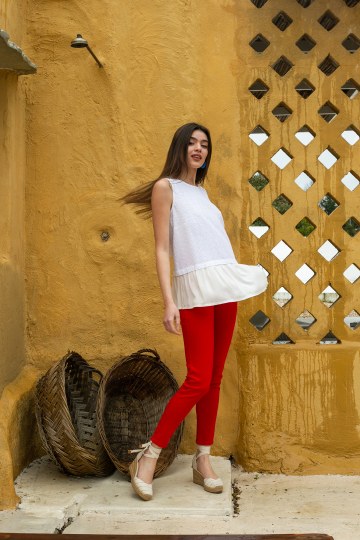 Παντελόνι τζιν ελαστικό σε στενή γραμμή κόκκινο - 