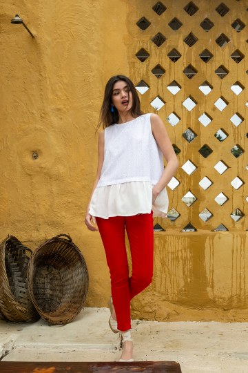 Παντελόνι τζιν ελαστικό σε στενή γραμμή κόκκινο - 