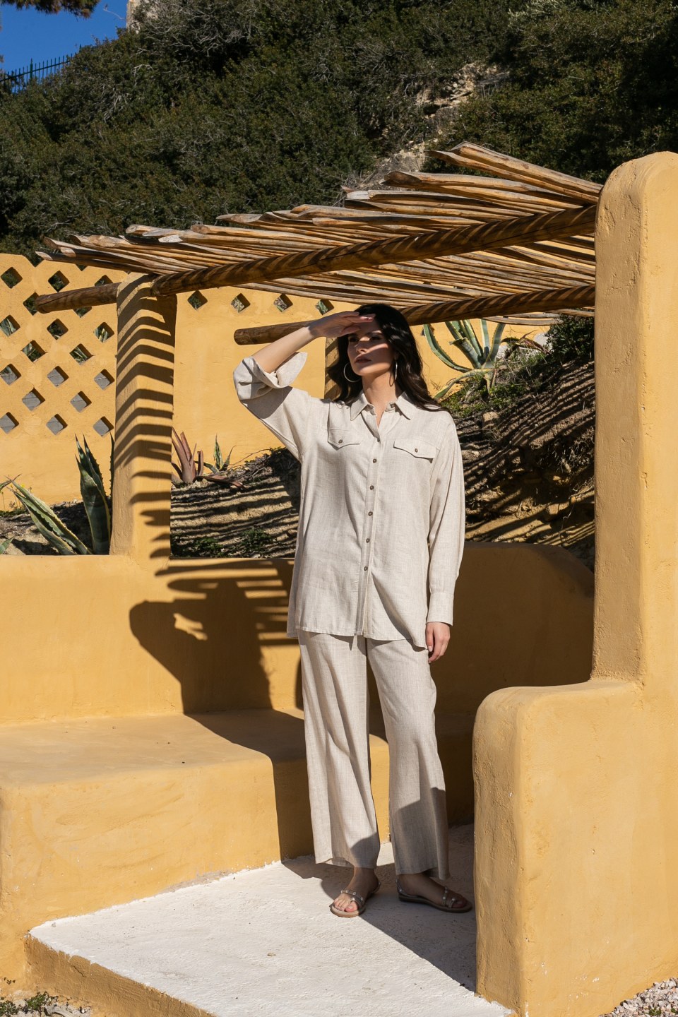 Πουκαμίσα αέρινη λινή μπεζ