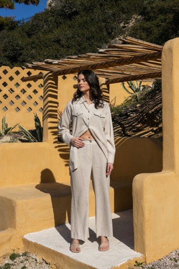 Πουκαμίσα αέρινη λινή μπεζ - 