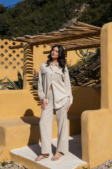 Πουκαμίσα αέρινη λινή μπεζ - 