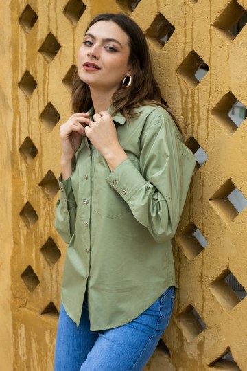 Πουκάμισο κλασικό μακρυμάνικο χακί - 