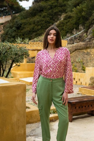  Παντελόνι λινό τύπου cargo χακί - 