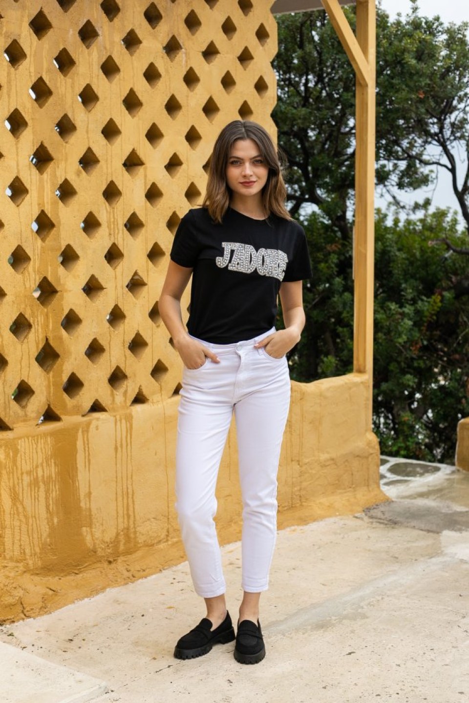  Παντελόνι ελαστικό mom fit λευκό