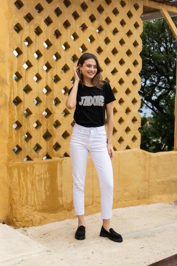  Παντελόνι ελαστικό mom fit λευκό - 