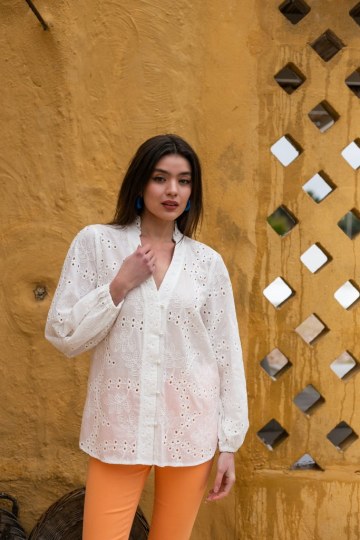 Πουκάμισο κιπούρ με κουμπιά πέρλες εκρού - 