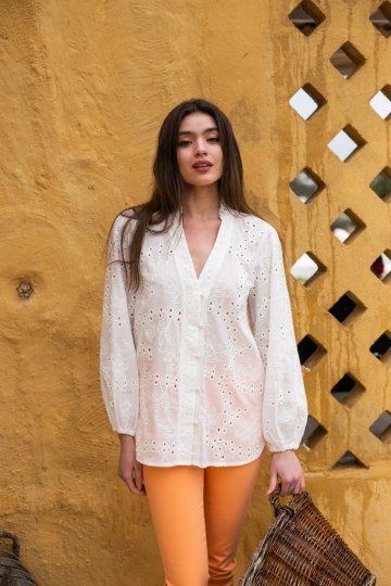 Πουκάμισο κιπούρ με κουμπιά πέρλες εκρού - 