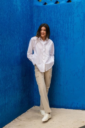 Παντελόνι σε ίσια γραμμή cargo μπεζ - 