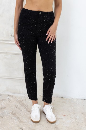 Παντελόνι τζιν με στρας μπροστά μαύρο