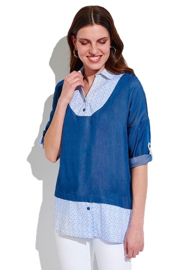 Μπλούζα με κουμπιά τύπου τζιν-πουά γαλάζια
