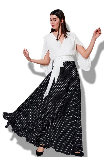 Μπλούζα κρουαζέ με άνοιγμα στα μανίκια και ζώνη στη μέση λευκή