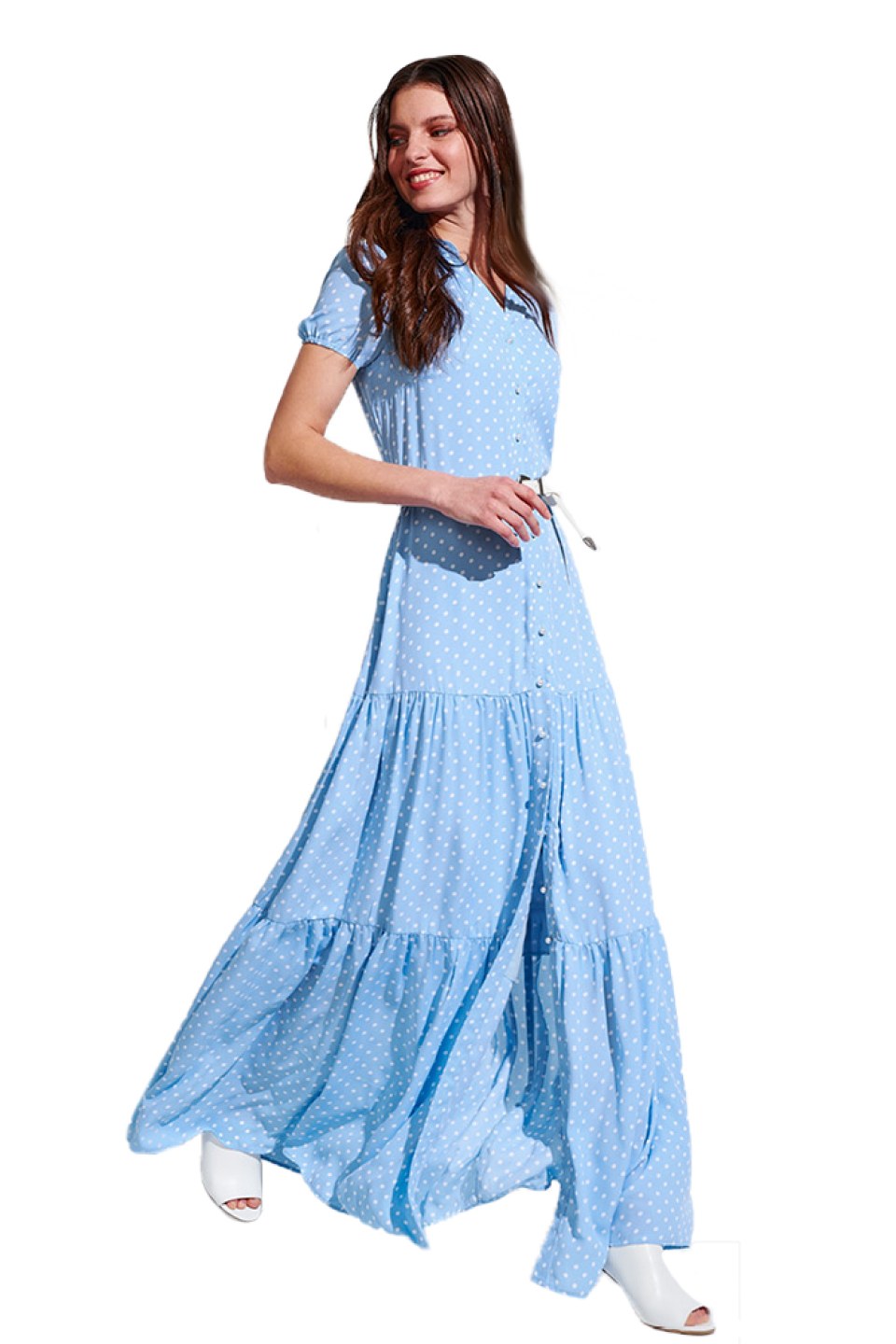 Φόρεμα με βολάν πουά γαλάζιο-λευκό